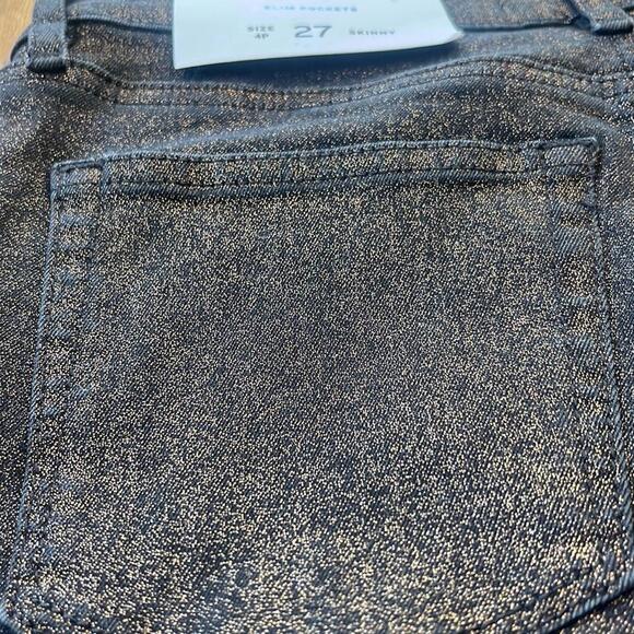 LOFT Black Denim Gold Shimmer Slim Pocket Skinny Stretch Jeans 4 Petite - Picture 8 of 8